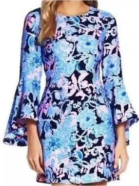 Lilly Pulitzer NEW Kayla Dress Bright Navy Amore Please Sz 10 Bell Sleeve $198